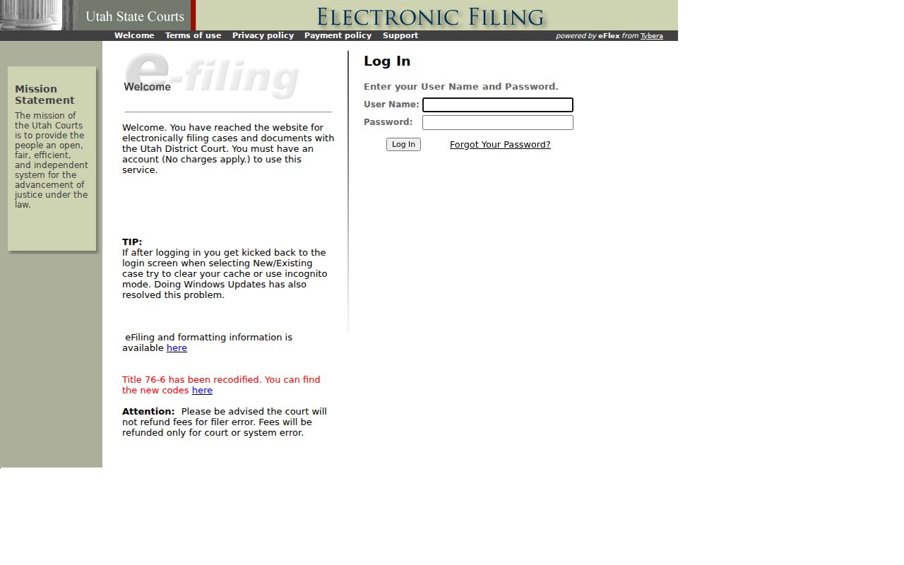 Morgan County court calendar Utah District Court e-filing screen