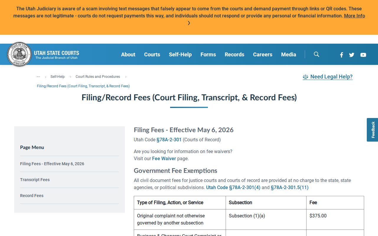 Morgan County court records certification and copy fee table